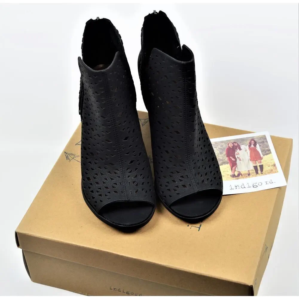 New INDIGO RD. Women's Perforated Faux Suede Peep Toe Ankle Booties